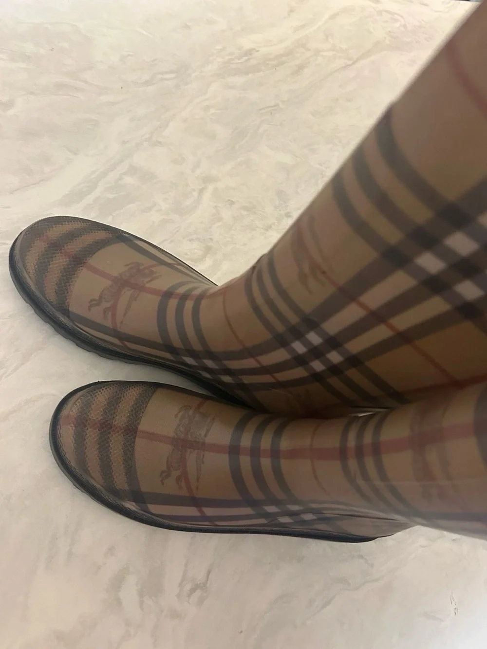 Burberry Beige Plaid Rubber Rain Boots